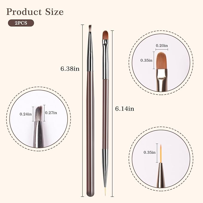 Laza 2pcs Nail Brushes, Nail Drawing brush for Petal and Butterfly Detailing,Double Ended Nails Art Brushes for French Lines and Nail Painting, Nail Art Tool Set for Manicure DIY Nail Design