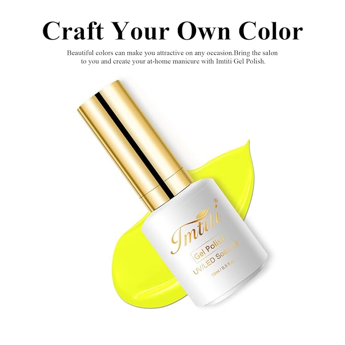 Imtiti Neon Gel Nail Polish, 0.5 Fl Oz Neon Yellow LED U V Gel Polish DIY Nail Art Starter Manicure Salon Kit