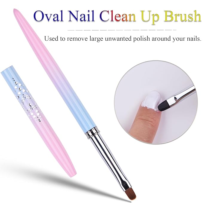 7pcs Nail Art Brushes, Nail Art Liner Brushes Sizes 4/8/12/20/25mm, Oval & Angled Nail Art Clean Up Brushes for Clean Polish Mistake On The Cuticles