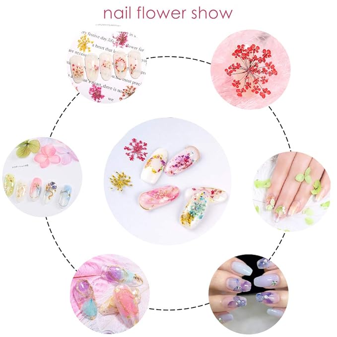 Dried Flowers for Resin Nail Art 3D Small Tiny Real Natural Mini Pressed Dry Flowers for Nails DIY Crafting Decoration Supplies (2 Boxes, 180 Pcs, 37 Colors)