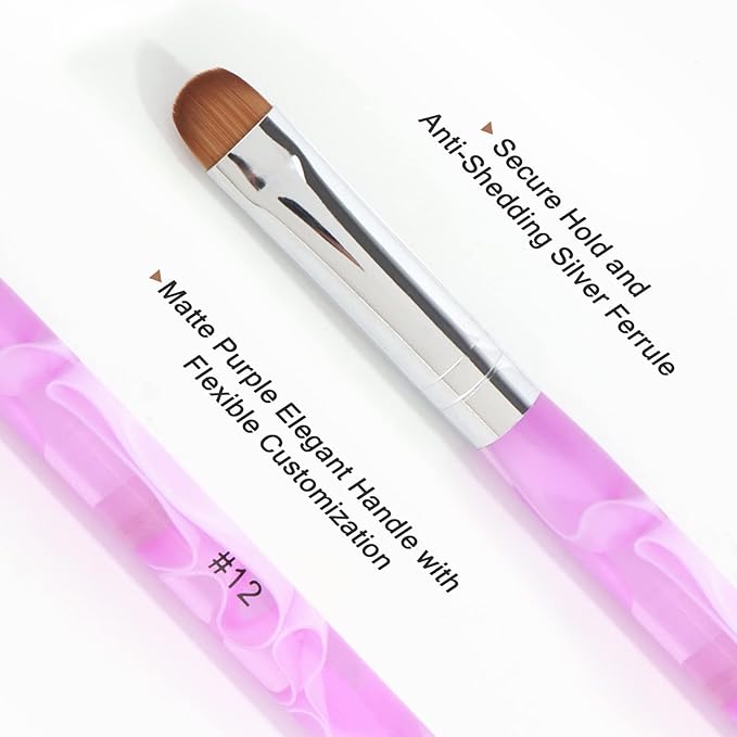 French Manicure Brush - Two Way Nail Art Brush with Dotting Tool for Cuticle Clean Up & Nail Art Design - Professional Salon Quality, Pink (12#)