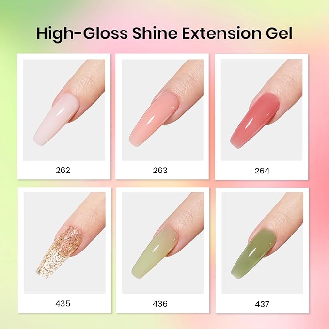 Beetles Pastel Poly Nail Gel Kit 12Pcs Green Pink Glitter Nail Extension Gel Set with Base Top Coat Manicure Enhancement for Beginners Nail Art DIY Home Gifts for Women