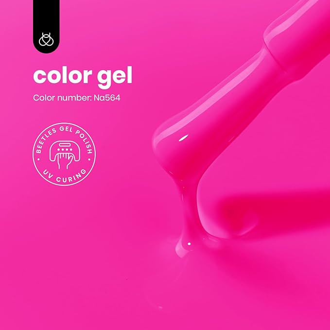 Beetles Pink Gel Nail Polish - Neon Whispers Hot Pink Gel Polish Hema Free, 8ML/0.27Fl Oz Soak Off UV LED Lamp Nail Art, Long-Lasting Manicure Salon DIY Home Spring Nails - Gifts for Her
