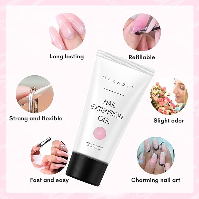 Makartt Poly Nail Gel 50ML Hema-Free Gel Builder for Nails, Pink Brown, Multifunctional Nails Extension Strengthener Hard Gel Long-Lasting Easy to Use DIY Home Salon