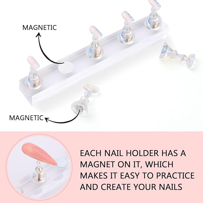 Etercycle Nail Stand Acrylic Nail Art Display Stand Practice Nail Holder for Painting Nails Magnetic Practice Stands with Reusable Putty (Pink Clear)