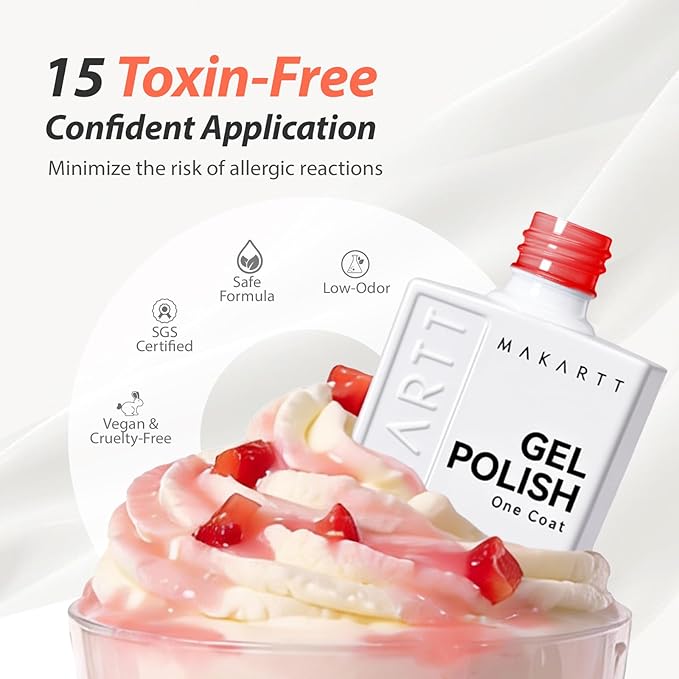 Makartt Ultra Pigmented One-Coat Red Gel Nail Polish 15ml One N'Done Gel Polish Soak Off High-Gloss Ceramic Shine, Salon-Grade UV Nail Art Manicure DIY Salon Home
