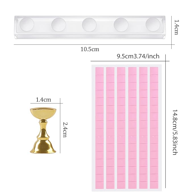 Etercycle Nail Stand Press On Nail Stand Nail Holder for Painting Nails Magnetic Nail Tips Practice Stands with 80Pcs Reusable Putty (Gold)