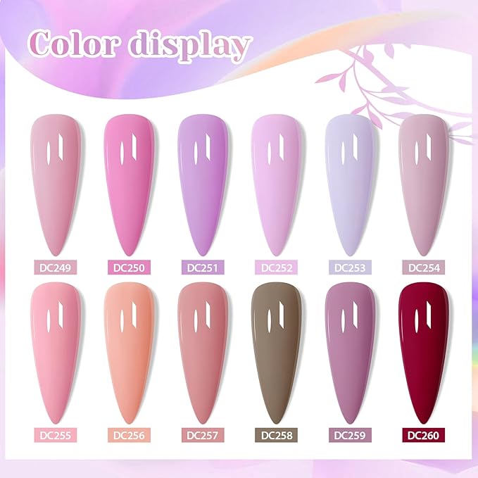 MTSSII Rubber Gel Base Coat for Nails, 12 Pcs Nude Pink Rubber Base Gel Polish Neutral Skin Tones Violet Pastel Pink Lavender Long Lasting Protect Soak Off U V LED Builder Gel for Thin Weak Nails
