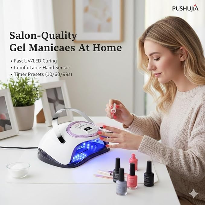 288W Professional Nail Lamp with 66 LEDs & Smart Sensor - Digital Display 4 Timer Settings Fast Curing UV LED Light for Gel Polish Hands and Feet