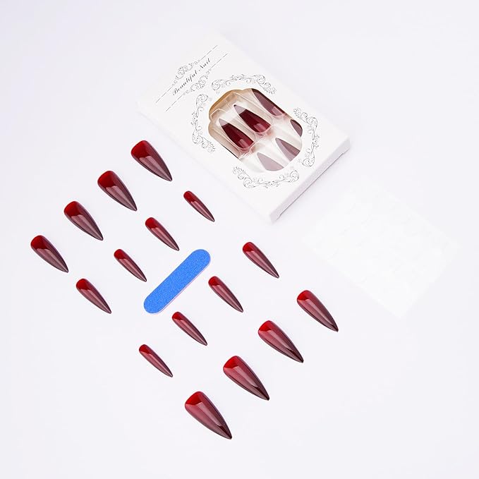 Halloween Blood Press on Nails - Witch Fake Nail | Long Stiletto False Nails,Full Cover Glossy Acrylic Nails,Reusable Stick on Nails for Women Girls Halloween Manicure 24Pcs