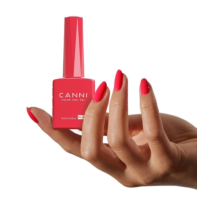 CANNI Bright Red Gel Nail Polish, 1Pcs Red Gel Polish Color Nail Polish High Gloss Soak Off U V Nail Manicure Salon DIY