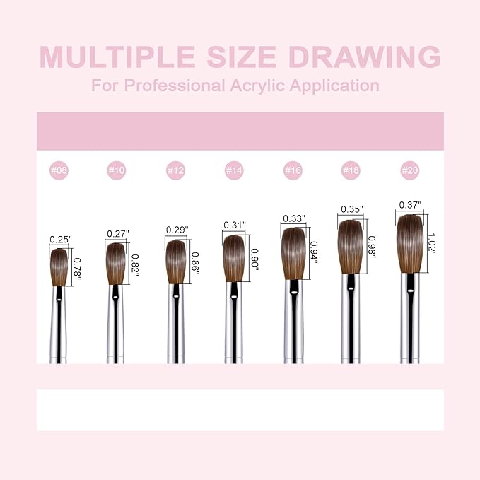 Acrylic Nail Brush Size #8, 100% Pure Kolinsky Nail Art Brushes for Acrylic Application, Sturdy Starry Handle Oval Shaped Nail Design Tools for Professional Manicure DIY, Pink