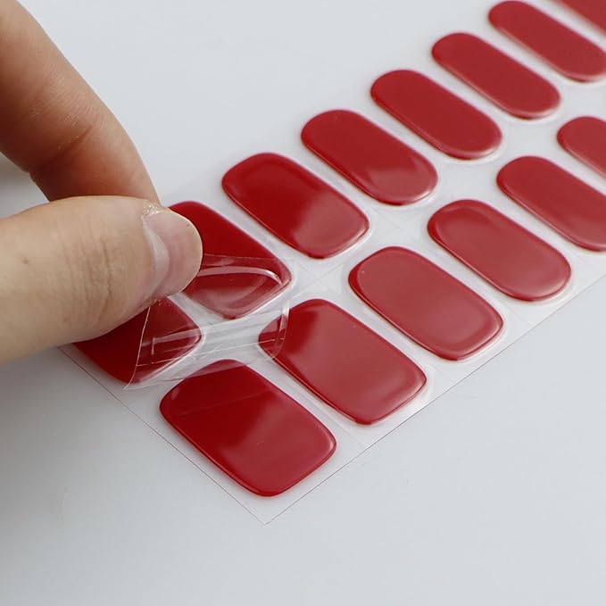 JMEOWIO Gel Nail Stickers Red Semi Cured Gel Nail Strips Wraps UV/LED Nail Supplies Nail Art Design Decoration Accessories