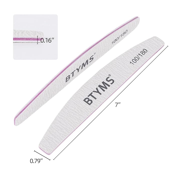 BTYMS 25Pcs 100/180 Grit Nail File and Buffer Professional Double-Sided Emery Boards for Acrylic, Gel & Natural Nails