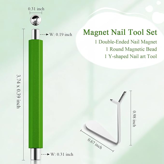 3-in-1 Cat Eye Nail Magnet Tool with Heart Magnet, Double-Ended Cylindrical & Ball Magnets for Cat Eye Gel Polish Glass Bead Nail Effects Manicure Supplies imanes para uñas (Green)