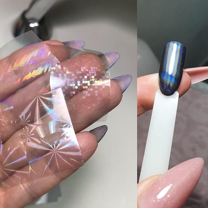 SILPECWEE 2 Boxes Aurora Nail Foil Clear Laser Glass Fragment Nail Transfer Foil for Long Acrylic Nails Starry Sky Holographic Nail Art Foil Stickers Manicure Design for DIY Nails Decoration