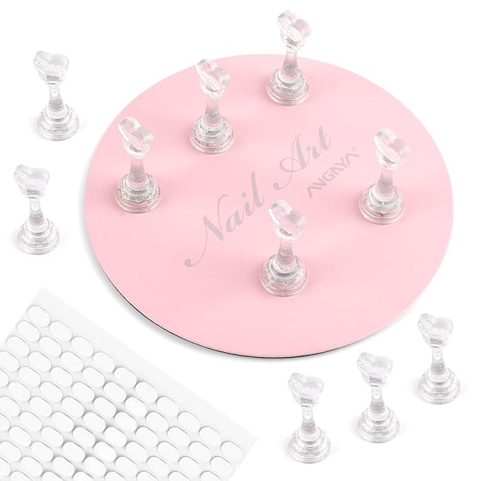 ANGNYA Nail Stand for Press Ons,Round Shape Super Magnetic Base Nail Holder for Painting Nails with 200 Pcs Reusable Double-Sided Tape for Nails Practice Nail Tools Home DIY Salon Supplies