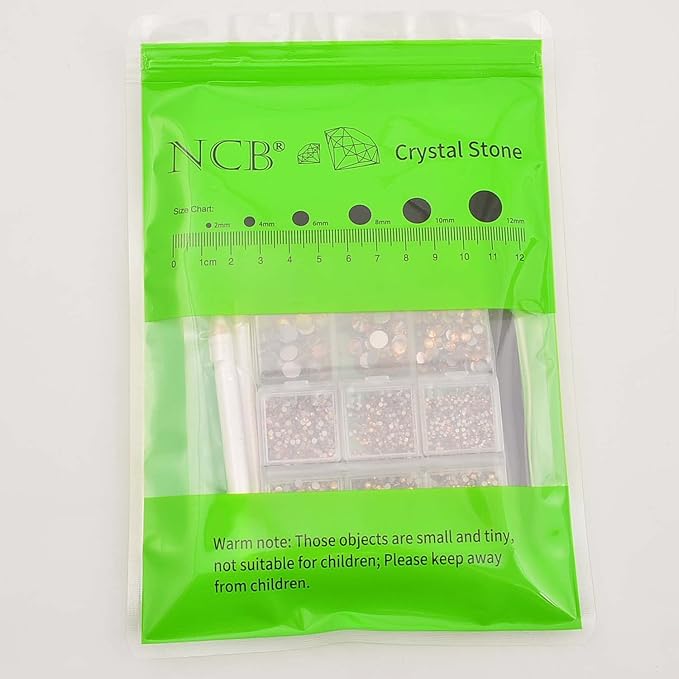 NCB 8000pcs Non Hotfix Rhinestones 10 Sizes Flatback Crystal Glass Rhinestones with Tweezers and Picking Pen for Nail Art Clothes Bags Phone Decorations Crafts DIY (023 Champagne Mix SS3-SS30)