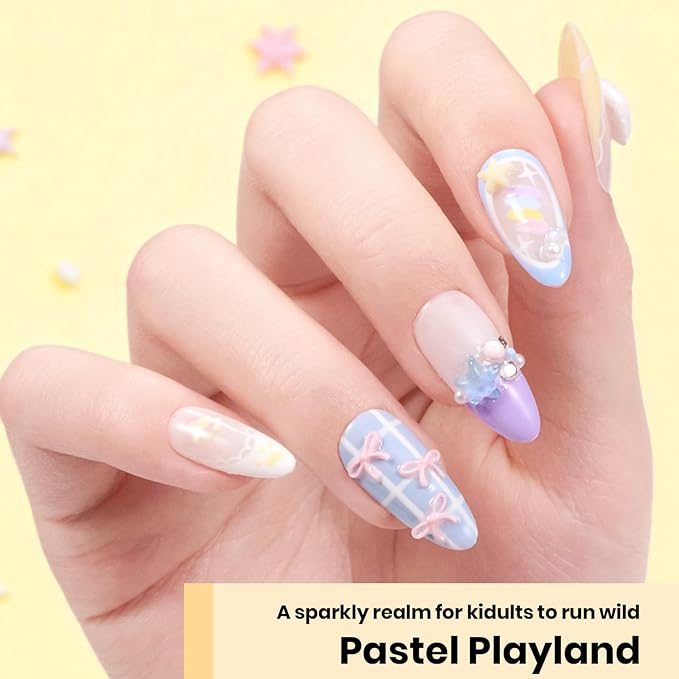 Beetles 3D Gel Nail Art & 3D Mold Pastel Playland-2 Pcs Clear Solid Builder Gels Non-Sticky Sculpting with Dual-Ended Sculpture Pen & 24 Pcs Dual Froms,Beginner Friendly DIY at Home,UV LED Lamp Needed
