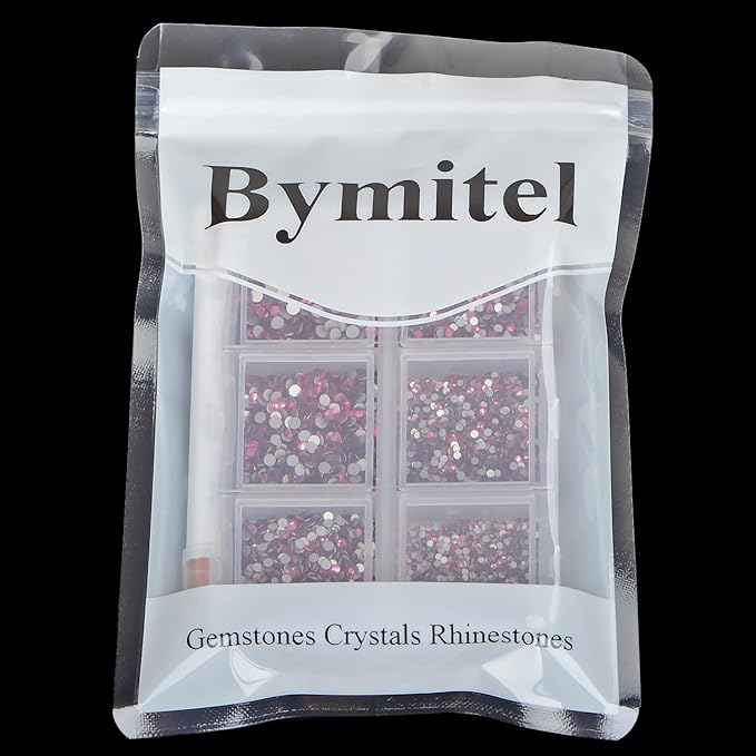 Bymitel 7200 Pieces 6 Mixed Sizes Glue Fix on Glass Rhinestones Round Crystal Gems Flatback for DIY Jewelry Making with one Picking Pen(6-Sizes 7200PCS, Rose)