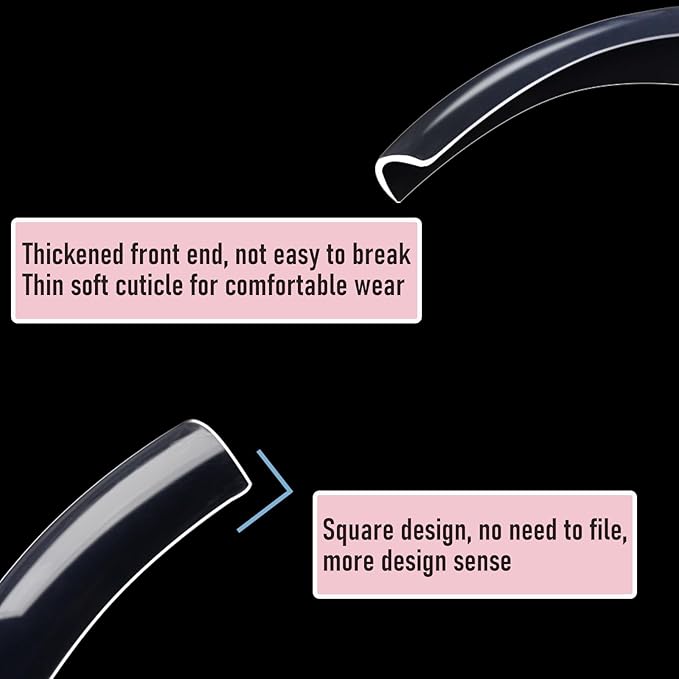 Curved Square Nail Tips Press on Full Cover Nails, Extra Curve Clear XXL Square Nail Tips Long XL Acrylic Fake Nails Extension, French False Nail 12 Sizes 240pcs