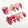 Flower Press on Nails Medium Almond Fake Nails Butterfly Flower Nails Press Ons with 3D Design Glossy False Nails Pearl Glue on Nail Summer Spring Stick on Nail for Women Decorations 30Pcs