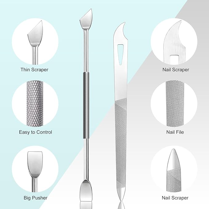 Cbiumpro 5-Pack Cuticle Trimmer Set with Pusher, Cutter, Scraper, Nipper, Clipper, Professional Stainless Steel Cuticle Remover Tools Kit for Fingernails & Toenails - with Case