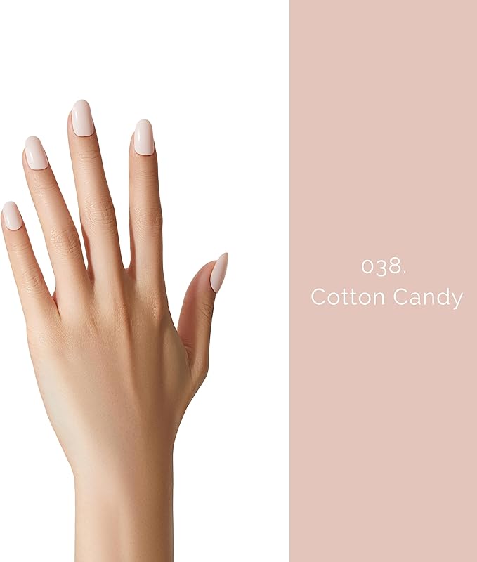 Semi Cured Gel Nail Strips - NAILOG 20 Pcs Pink Nail Stickers Extra Long Wraps with Glossy Gel Finishing for Spring Summer, Cotton Candy