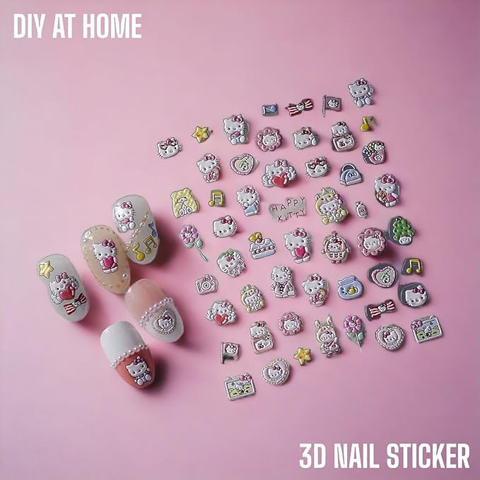 Anime Nail Stickers 5D 3D Embossed Japanese Kawaii Nail Art Decals for Unisex DIY Nail Design, Self Adhesive Dog Stickers for Natural Gel Press On Nails, Cute Otaku Cosplay Gift Pink (Dog)