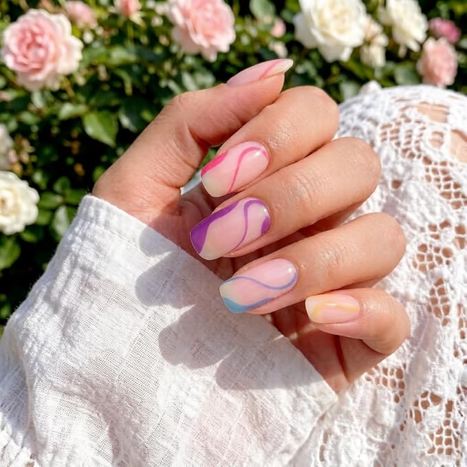 DANNI & TONI Semi Cured Gel Nail Strips Pink Blue (Aqua Colourful) Accent Gel Nail Wraps 28 Stickers