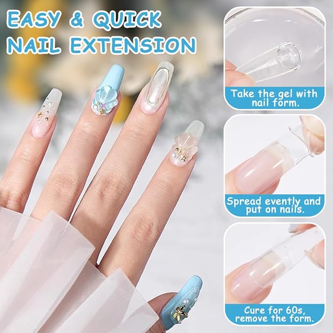 Solid Builder Gel for Nails, 60g Large Capacity Clear Non-Sticky Hand Hard Gel for 3D Nail Art Sculpting Carving Modeling Extension with Nail Forms 3D Silicone Mold Nail Art Salon Home DIY