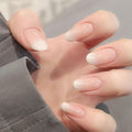 Oval Press On Nails Short – 24PCS French Ombre Pink White Fake Nails, Glossy Acrylic Stick On Nails with Nail Glue Kit, Natural Looking Reusable False Nails for Women & Girls