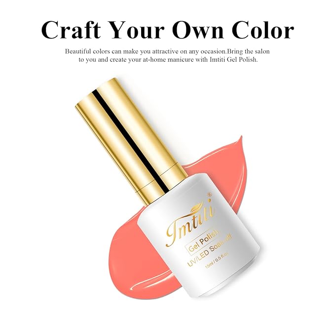 Imtiti Coral Gel Nail Polish, 0.5 Fl Oz Coral Peach Orange Gel Polish, DIY Nail Art Starter Manicure Salon Kit for Women Girls