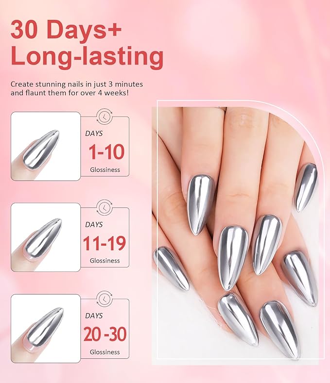 Pearl Chrome Nail Powder BISHENGYF -【Metallic Mirror Effect】Magic Mirror Silver Chrome Nail Powder White Aurora Mermaid Iridescent Nail Chrome Powder Glitter Pigment Dust For Nail Art Decroation DIY