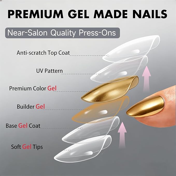 Chrome Press on Nails Short Almond, Metallic Bronze Fake Nails with a Sparkle Mirror Finish, Glitter Brown Glue on Nails for Women Birthday Party, Thick Quality Soft Gel Nail Press ons 30 Pcs