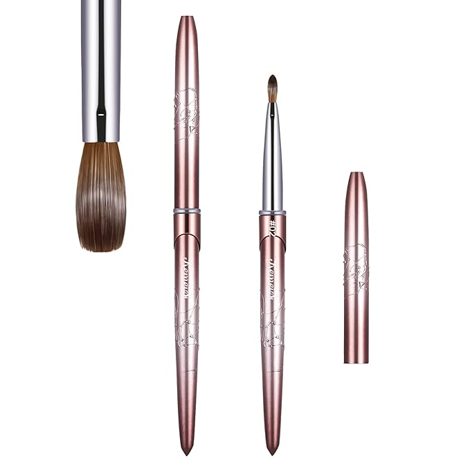 Acrylic Nail Brush Size 2,KEMEISI 100% Pure Kolinsky Nail Art Brushes Sturdy Handle Oval Shaped Acrylic Powder Nail Design Tools for Professional Manicure DIY Home Salon (Brown Gradient)