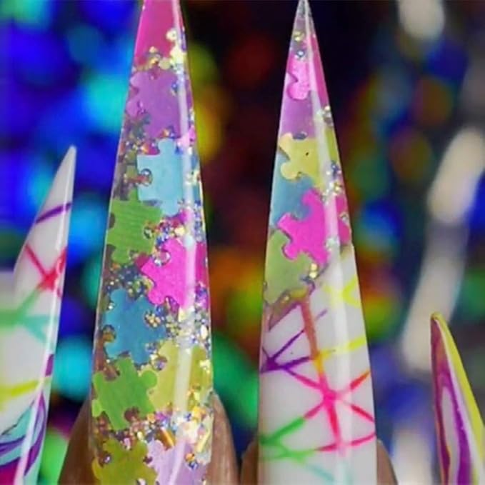 Puzzles Shape Neon Nail Glitter Sequins for DIY Decoration Gel Body Art Fluorescent Flake 50g Jigsaw Sequins Makeup Handwork Tumblers Nail Flakes