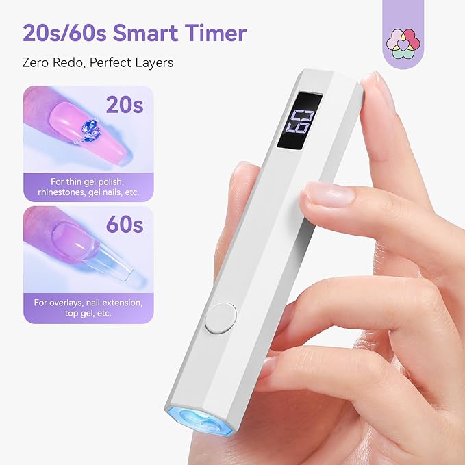 SAVILAND Cordless UV Nail Lamp with Stand: Flash Cure Lamp with 20s/60s Countdown Timer LCD Display 200 mAh Rechargeable LED Nail Light for Gel Nails Polish Rhinestone Decoration DIY Home