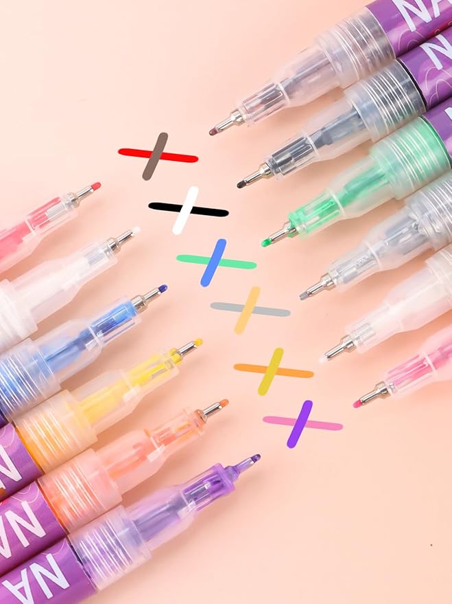 EBANKU 12 Colors Nail Art Pens Set, Nail Polish Pens for Nail Art Quick Drying 3D Acrylic Paint Markers for Painting Dotting Liner Pen Nail Salon DIY