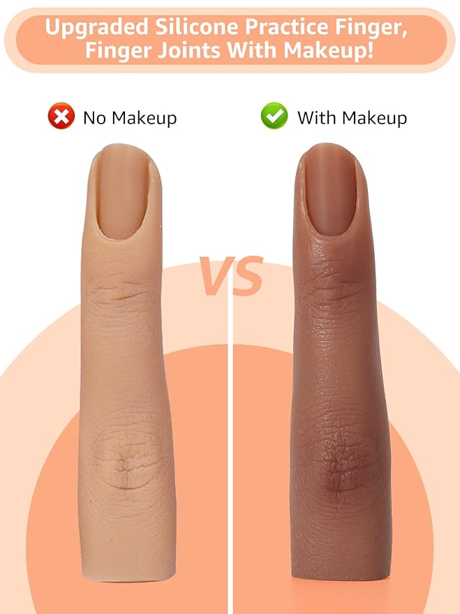 2 Pieces Silicone Practice Fingers for Acrylic Nails, Fake Training Hand Finger Model Flexible Bendable Mannequin Finger, Soft Realistic Joint Nail Practice Fingers with Makeup for Nail Art (Color 5)