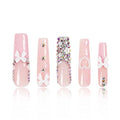 LOVFUL Press on Nails Vintage Shortcake| Handmade with Full Covered Crystals| Reusable Fake Nails| Square Mid length 1.7in| H187-L