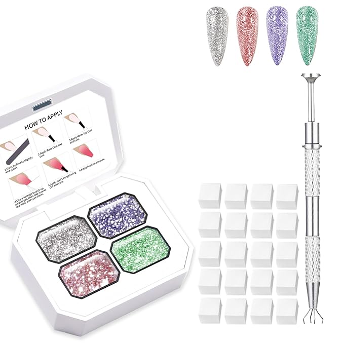 4 Colors Ombre Gel Nail Polish Pat Pating Gradient Painting Gel, With 100PCS Nail Sponges & Grabbing Pen,Platinum shine Painting For Nails French Manicure DIY Nail Art Sponge Pat Paint
