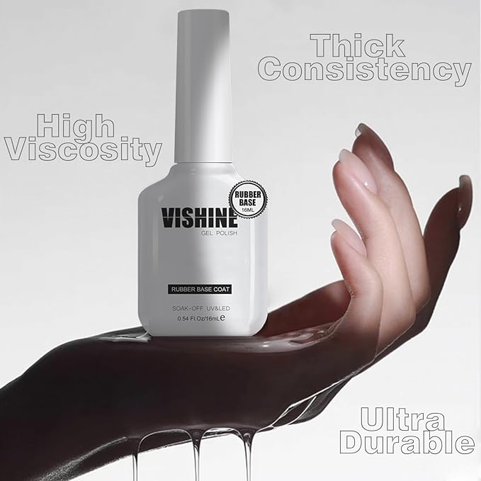 Vishine Milky Pink Rubber Builder Base Gel Nail Polish, 6 in 1 Builder for Strengthen Apex Building Extension Long Lasting Protect U V Cured Color Based Manicure for Fragile Nails Art Home Salon R063