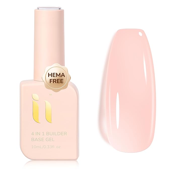 Hema Free Rubber Builder Base Gel Polish, Clear Pink, for Nail Repair Suitable for Sensitive Nails Helps Reshape Flat Nails, DIY Home Manicure