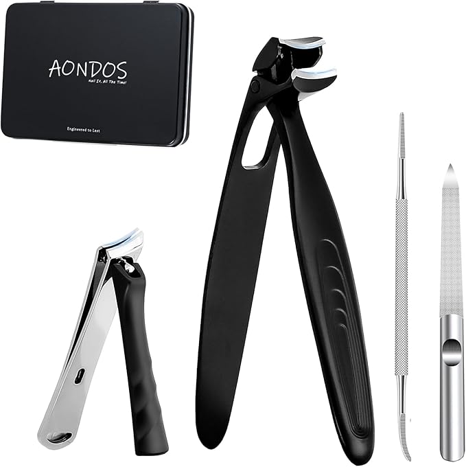Precision Stainless Steel Heavy Duty Angled Head,Wide Jaw Clippers for Seniors,Ingrown Toenail,Thick Nail.Extra-Long Handle, Slanted Nail Cutter for Men,Women,Pregnant,Elderly.Stocking Stuffers.4Pcs