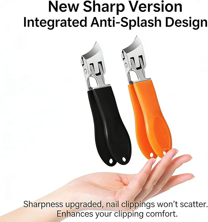 Wide Jaw Opening Anti-Splash Slanted Nail Clippers - Long Handle Splashproof Design for Ingrown Nails, Wide Mouth Toe Nail Clippers & Household Use
