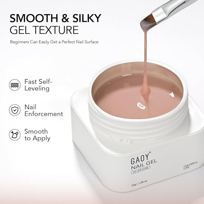 GAOY Colored Builder Base 30g with a Brush, 4-in-1 Long Lasting Nail Builder Gel Nude Natural Jelly, Soak Off UV Light Cure Nail Strengthening, Tawny Peach