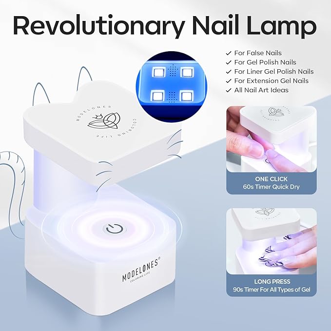 modelones Medium Almond Gel Nail Tips Kit, 9-in-One Nail Glue with Portable U V Lamp 216Pcs 12Sizes Pre-Etched Press ons Fake Acrylic Extension Kit DIY Salon Gift for Women
