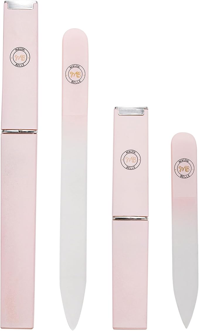 Malva Belle Best Crystal Glass Nail File for Women - File & Travel Case Set - Heavy Duty for Natural Nails, Gel - Professional Nail Shaper – Nail Care Essentials - Pastel Pink Gift Set