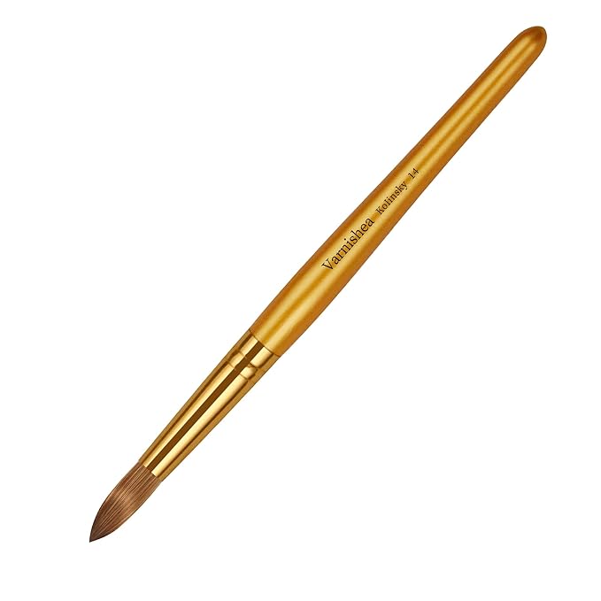 Kolinsky Acrylic Nail Brush Golded Solid Wood Handle Professional Manicure Brushes for Powder Nail Acrylic Application - Salon & DIY Nail Art Essentials - Size 14, 1.0 Count
